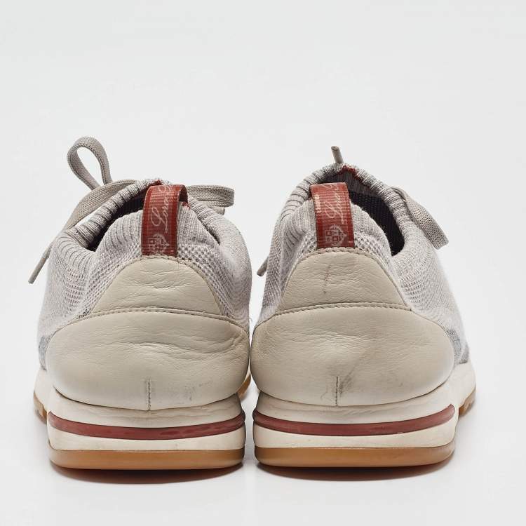 مملوكة مسبقًا Loro Piana Grey Fabric and Leather 360 LP Flexy Walk Lace Up Sneakers Size 46