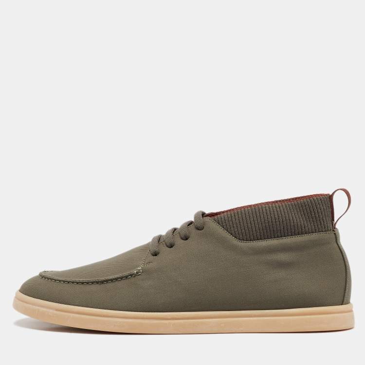 Pre Owned Loro Piana Green Canvas Lace Up Sneakers Size 44