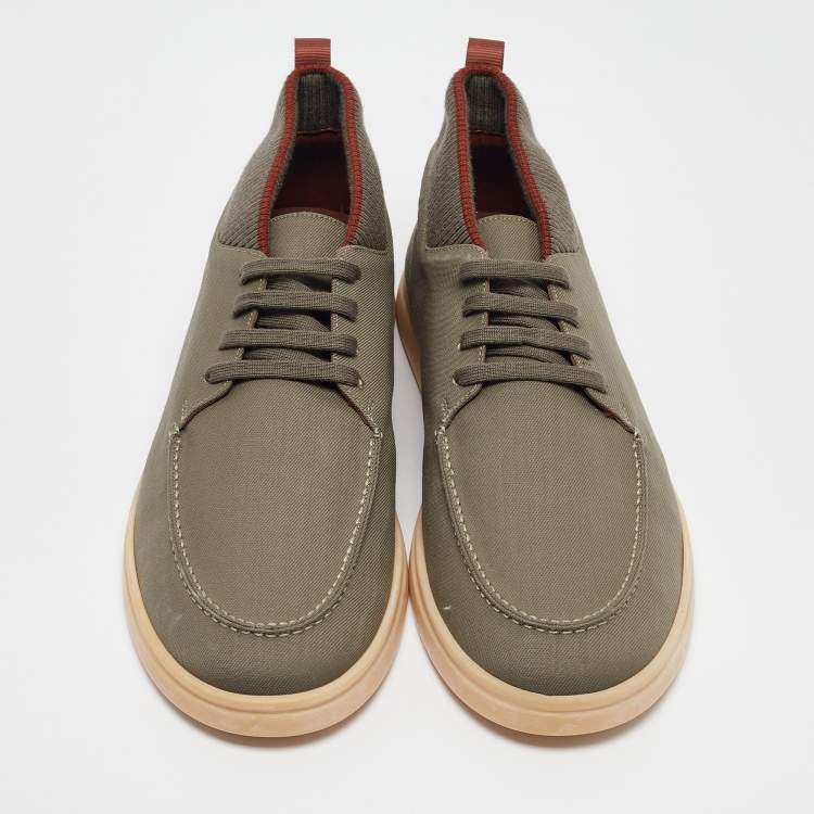 Pre Owned Loro Piana Green Canvas Lace Up Sneakers Size 44