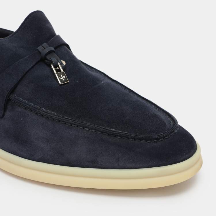 Pre Owned Loro Piana Navy Blue Suede Summer Charms Walk Loafers Size 42