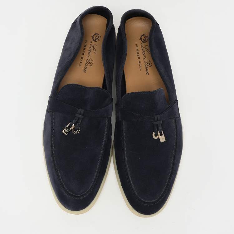 Pre Owned Loro Piana Navy Blue Suede Summer Charms Walk Loafers Size 42