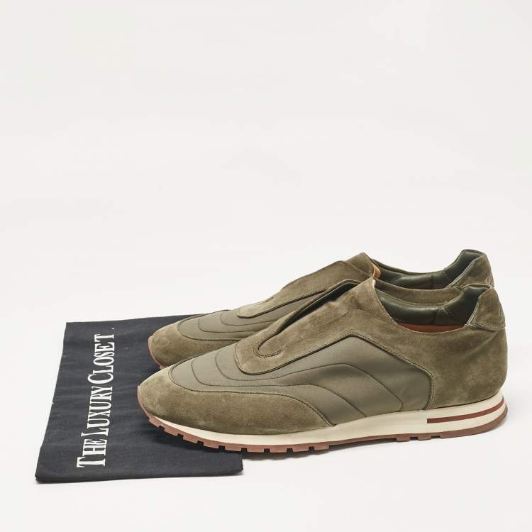 Pre Owned Loro Piana Green Suede and Nylon Slip On Sneakers Size 43