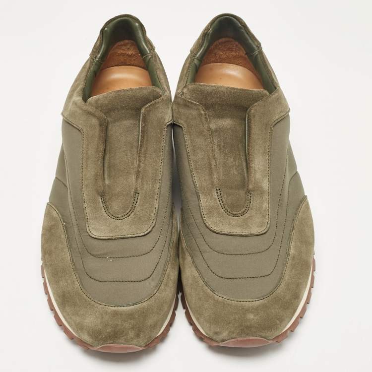 Pre Owned Loro Piana Green Suede and Nylon Slip On Sneakers Size 43