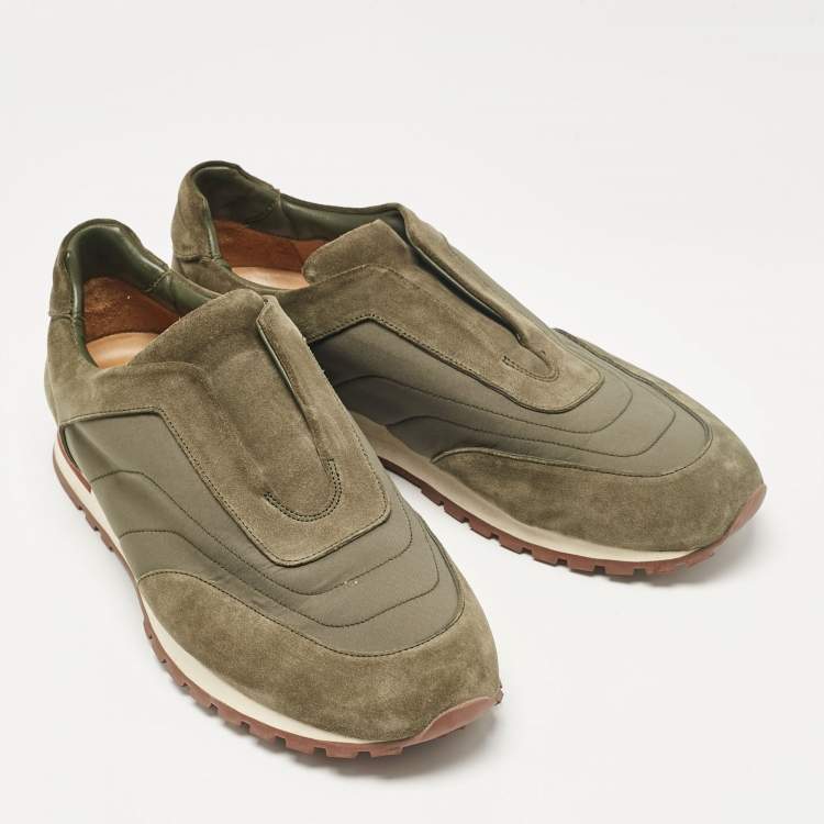 Pre Owned Loro Piana Green Suede and Nylon Slip On Sneakers Size 43