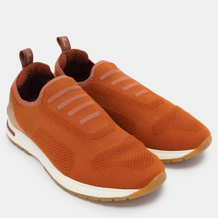 مملوكة مسبقًا Loro Piana Brown Knit Fabric 360 LP Flexy Walk Slip On Sneakers Size 38