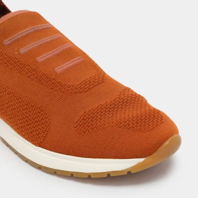 مملوكة مسبقًا Loro Piana Brown Knit Fabric 360 LP Flexy Walk Slip On Sneakers Size 38