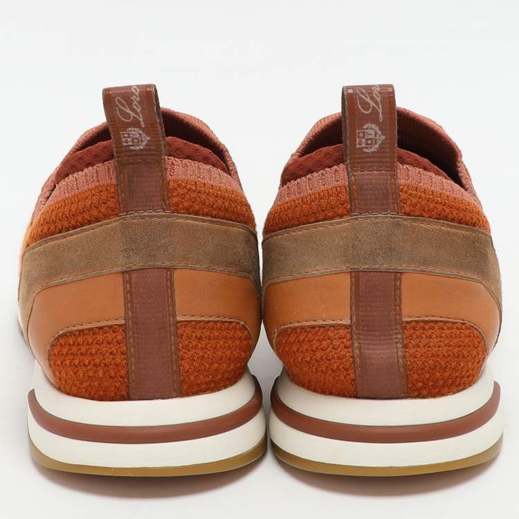 مملوكة مسبقًا Loro Piana Brown Knit Fabric 360 LP Flexy Walk Slip On Sneakers Size 38