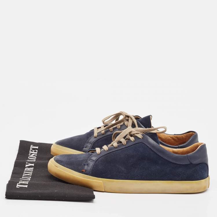 Pre Owned Loro Piana Navy Blue Suede and Leather Freetime Walk Sneakers Size 42