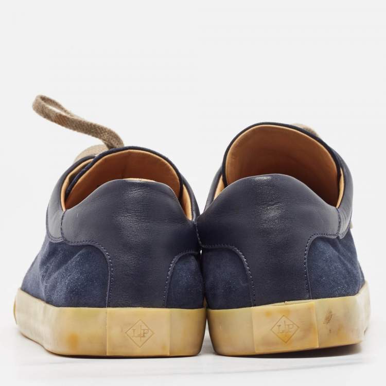 Pre Owned Loro Piana Navy Blue Suede and Leather Freetime Walk Sneakers Size 42