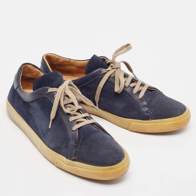 Pre Owned Loro Piana Navy Blue Suede and Leather Freetime Walk Sneakers Size 42