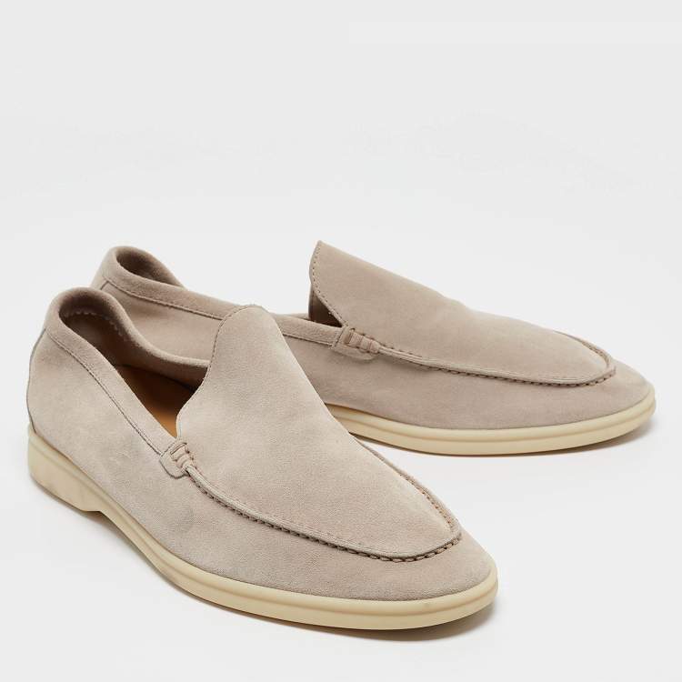 Pre Owned Loro Piana Beige Suede Summer Walk Loafers Size 43.5