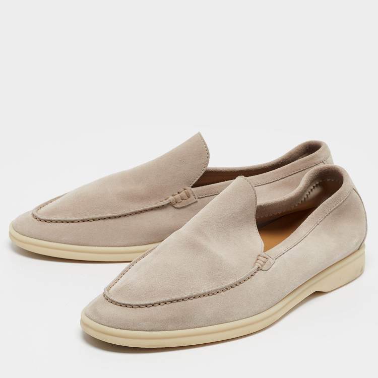 Pre Owned Loro Piana Beige Suede Summer Walk Loafers Size 43.5