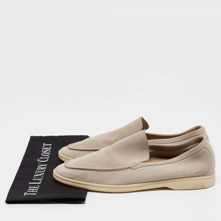 Pre Owned Loro Piana Beige Suede Summer Walk Loafers Size 43.5