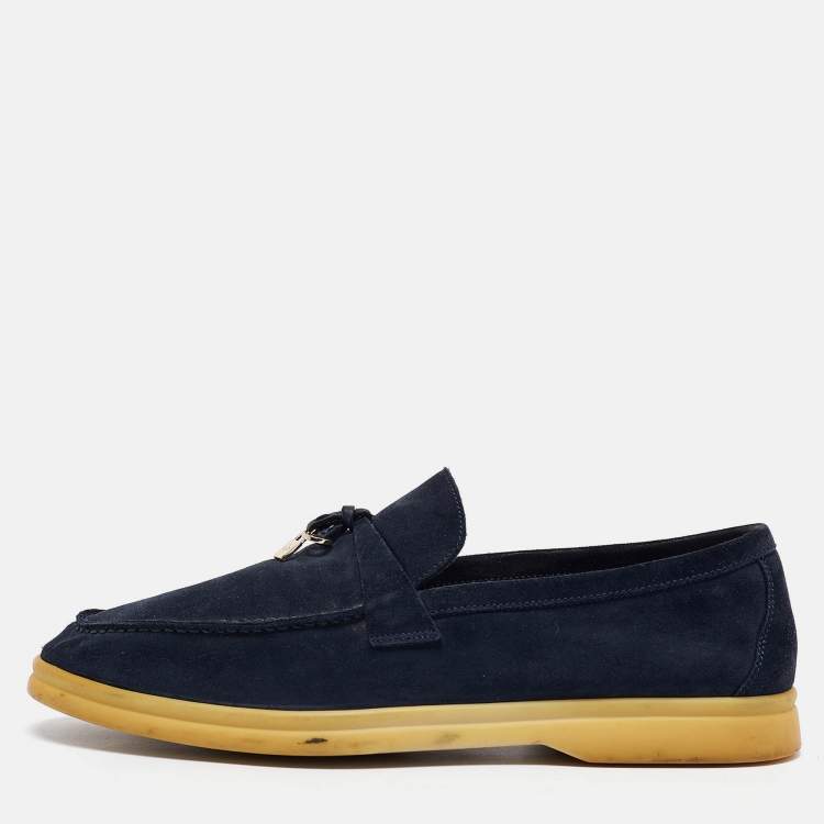 Pre Owned Loro Piana Navy Blue Suede Summer Charms Walk Loafers Size 40.5