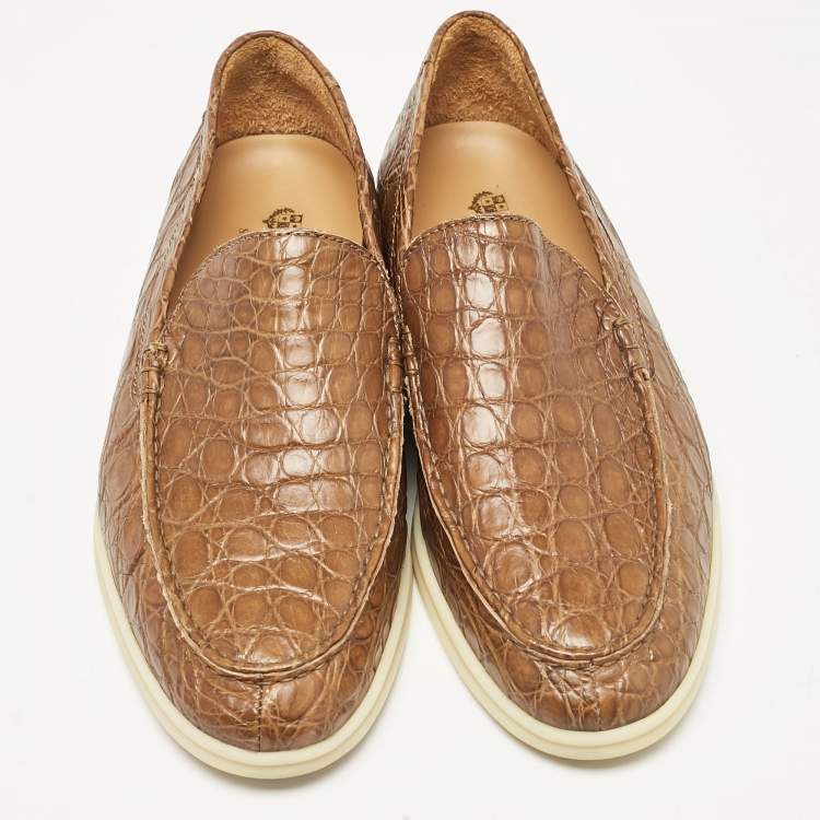 Pre Owned Loro Piana Brown Crocodile Leather Summer Walk Loafers Size 41