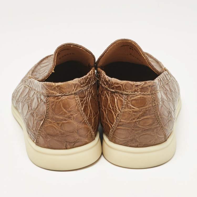 Pre Owned Loro Piana Brown Crocodile Leather Summer Walk Loafers Size 41