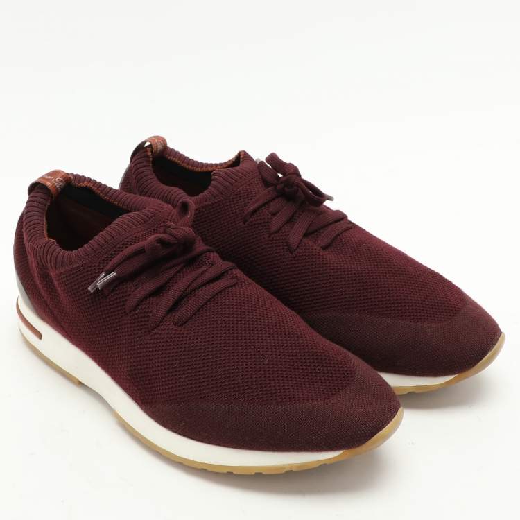 Pre Owned Loro Piana Burgundy Knit Fabric 360 LP Flexy Walk Low Top Sneakers Size 41