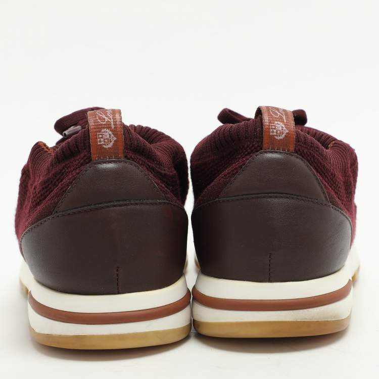Pre Owned Loro Piana Burgundy Knit Fabric 360 LP Flexy Walk Low Top Sneakers Size 41