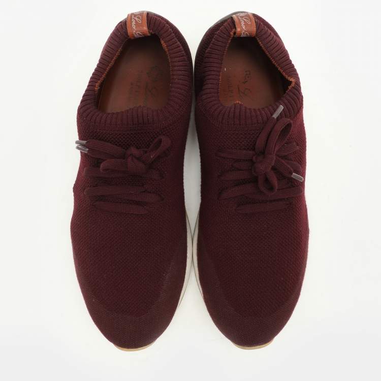 Pre Owned Loro Piana Burgundy Knit Fabric 360 LP Flexy Walk Low Top Sneakers Size 41