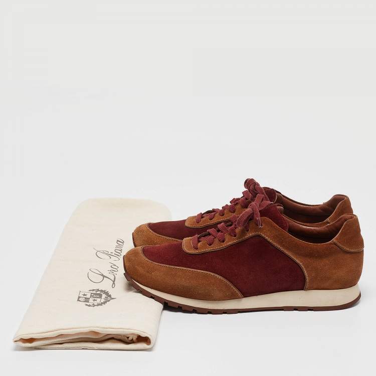 Pre Owned Loro Piana Brown/Maroon Suede Week End Walk Sneakers Size 40