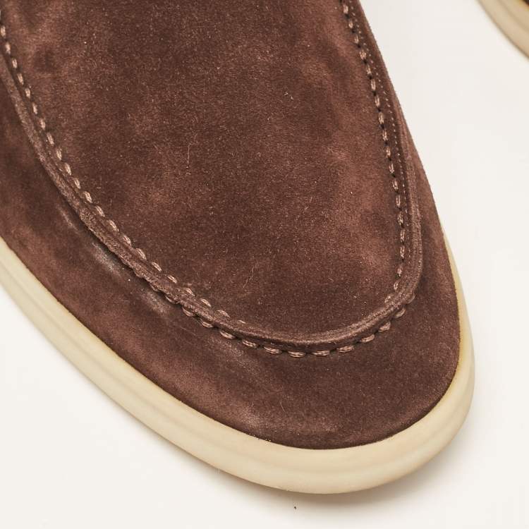 Pre Owned Loro Piana Dark Brown Suede Summer Walk Loafers Size 44.5