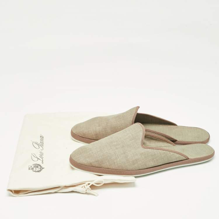 Pre Owned Loro Piana Olive Green Fabric Mules Size 44