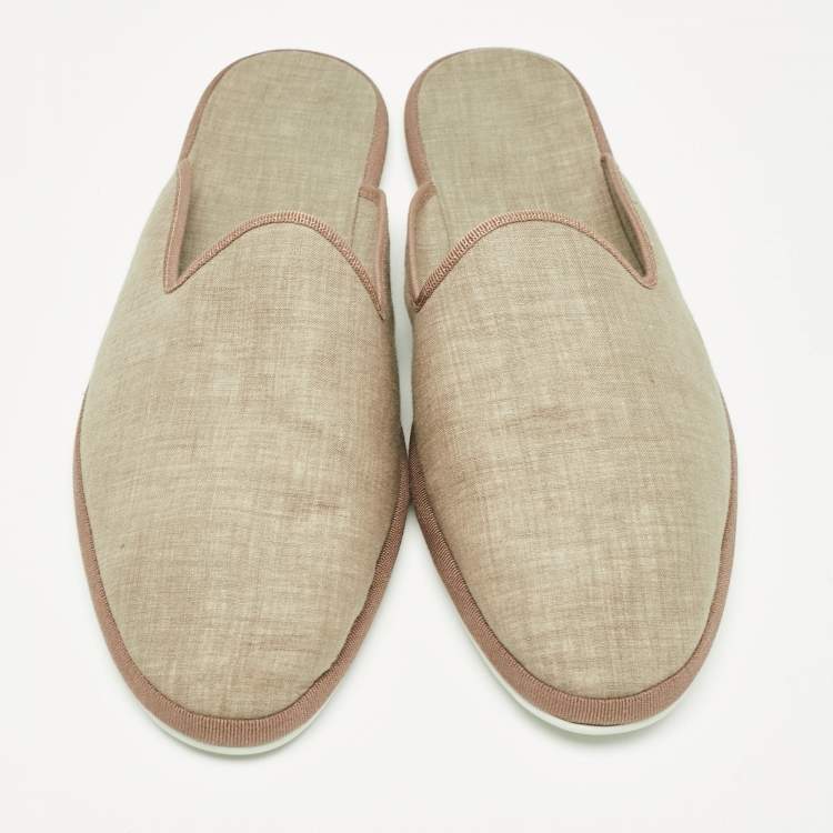 Pre Owned Loro Piana Olive Green Fabric Mules Size 44