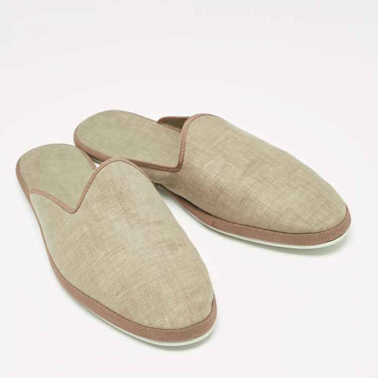 Pre Owned Loro Piana Olive Green Fabric Mules Size 44