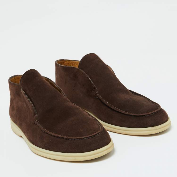 Pre Owned Loro Piana Dark Brown Suede Open Walk Ankle Length Boots Size 42