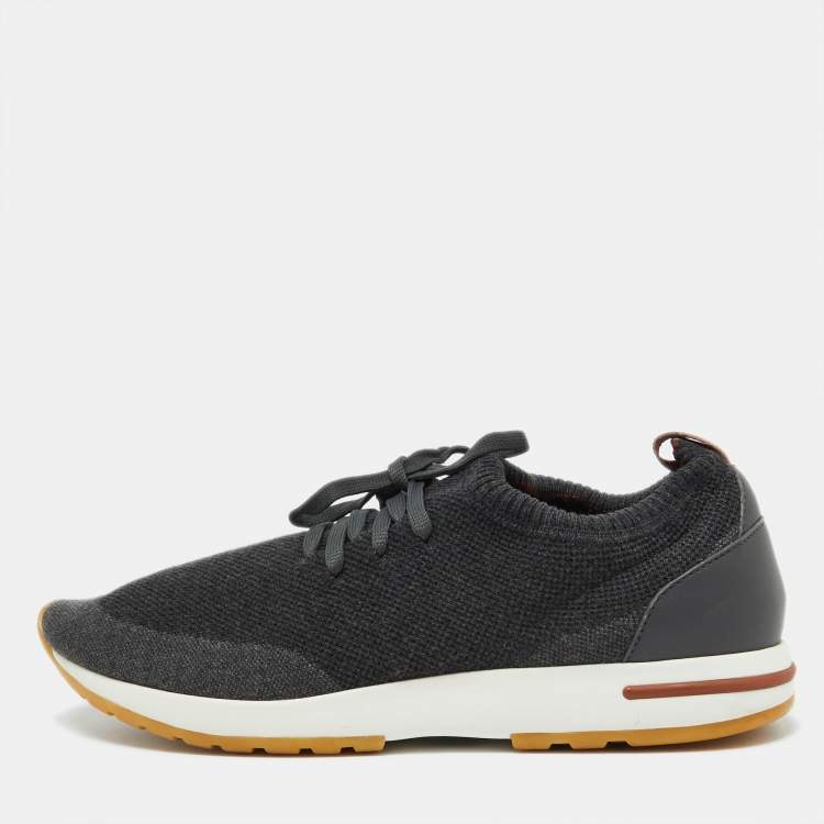 مملوكة مسبقًا Loro Piana Dark Grey Knit Fabric 360 LP Flexy Walk Lace Up Sneakers Size 44