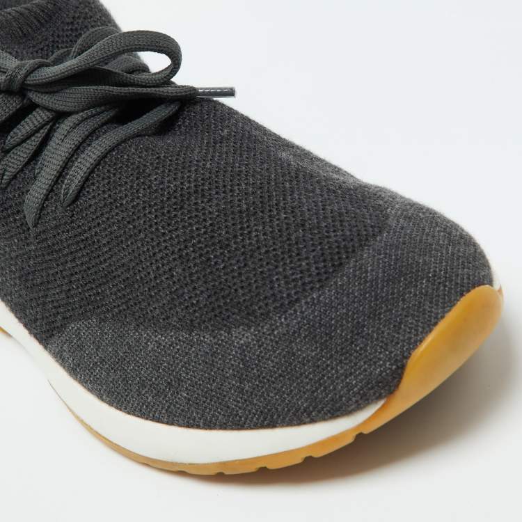 مملوكة مسبقًا Loro Piana Dark Grey Knit Fabric 360 LP Flexy Walk Lace Up Sneakers Size 44