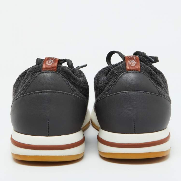 مملوكة مسبقًا Loro Piana Dark Grey Knit Fabric 360 LP Flexy Walk Lace Up Sneakers Size 44