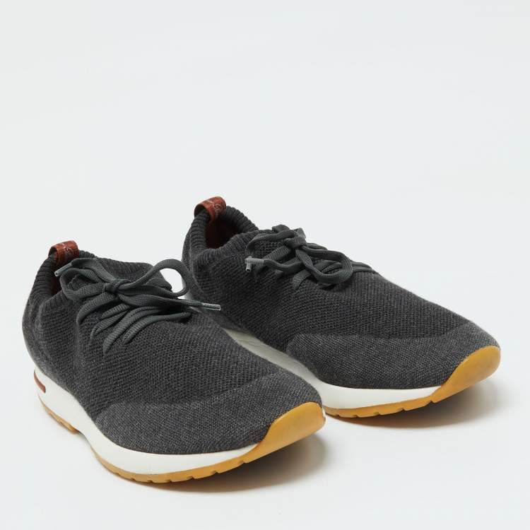 مملوكة مسبقًا Loro Piana Dark Grey Knit Fabric 360 LP Flexy Walk Lace Up Sneakers Size 44