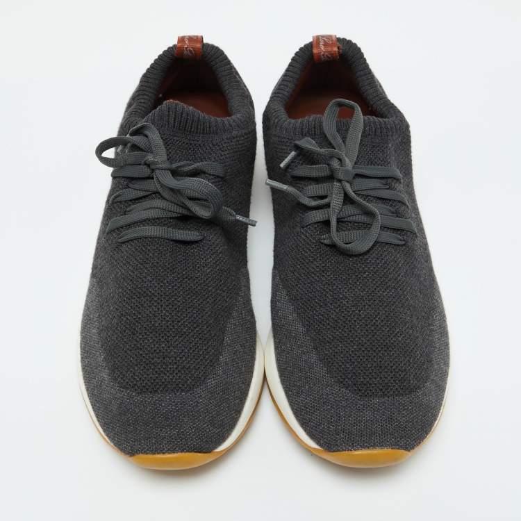 مملوكة مسبقًا Loro Piana Dark Grey Knit Fabric 360 LP Flexy Walk Lace Up Sneakers Size 44