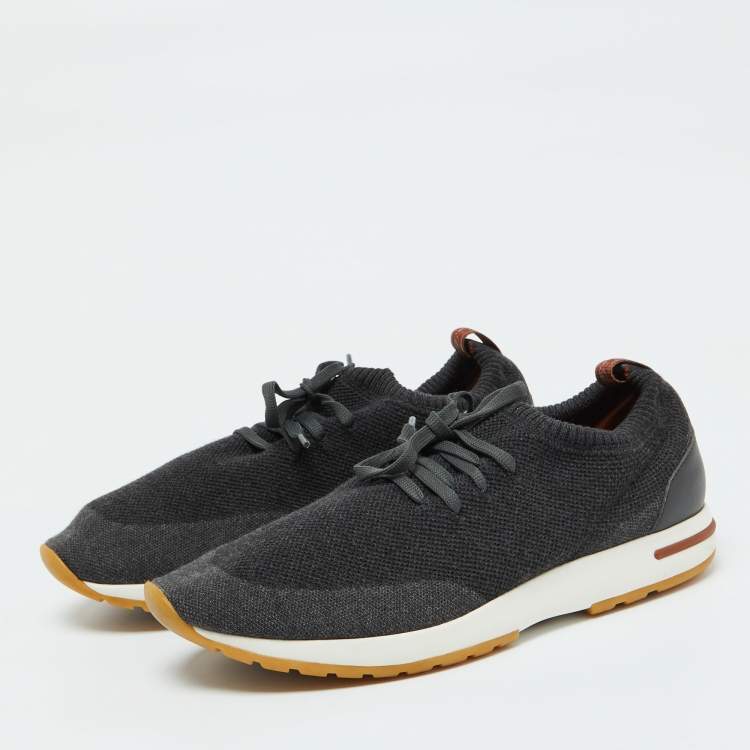 مملوكة مسبقًا Loro Piana Dark Grey Knit Fabric 360 LP Flexy Walk Lace Up Sneakers Size 44