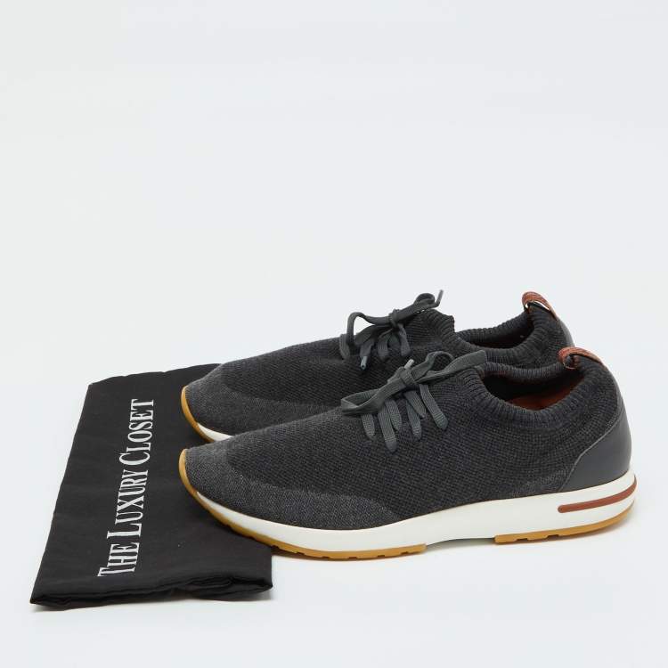 مملوكة مسبقًا Loro Piana Dark Grey Knit Fabric 360 LP Flexy Walk Lace Up Sneakers Size 44