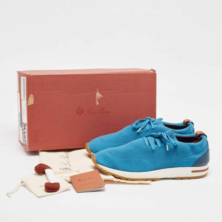 Pre Owned Loro Piana Blue Knit Fabric 360 LP Flexy Walk Sneakers Size 43