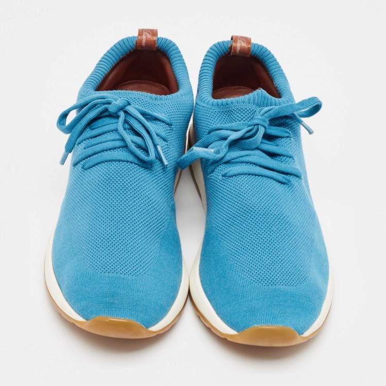 Pre Owned Loro Piana Blue Knit Fabric 360 LP Flexy Walk Sneakers Size 43