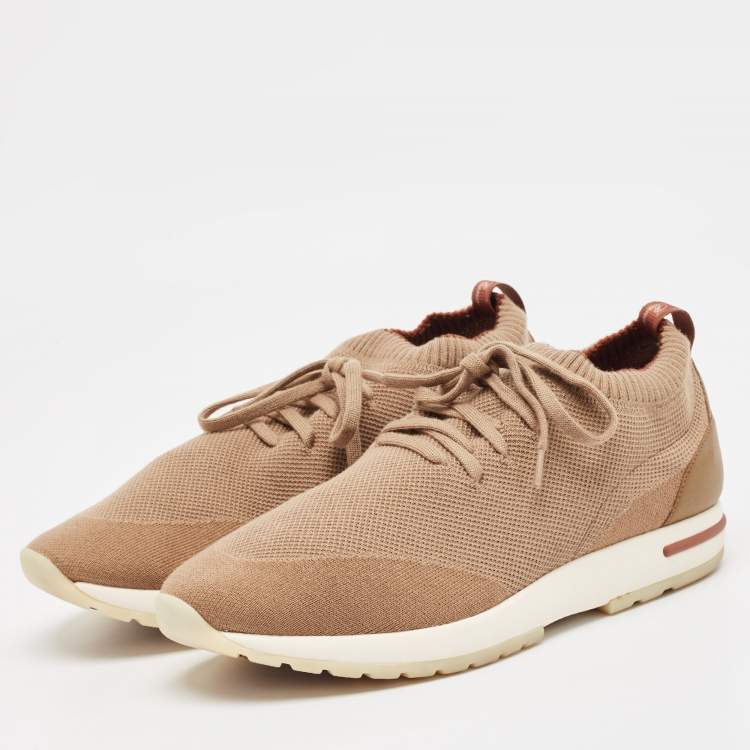 Pre Owned Loro Piana Brown Knit Fabric 360 LP Flexy Walk Sneakers Size 41