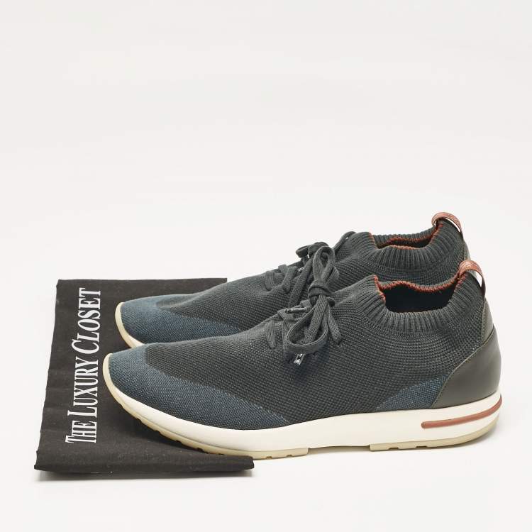 Pre Owned Loro Piana Teal Green Knit Fabric 360 LP Flexy Walk Sneakers Size 42