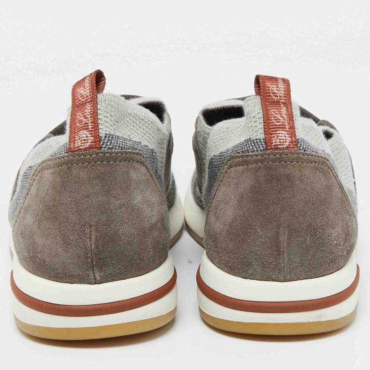 Pre Owned Loro Piana Grey Knit Fabric and Suede 360 Flexy Walk Sneakers Size 40