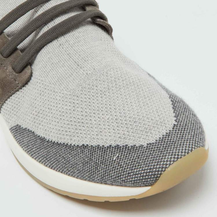 Pre Owned Loro Piana Grey Knit Fabric and Suede 360 Flexy Walk Sneakers Size 40