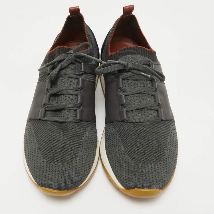 Pre Owned Loro Piana Grey Knit Fabric 360 LP Flexy Walk Sneakers Size 42