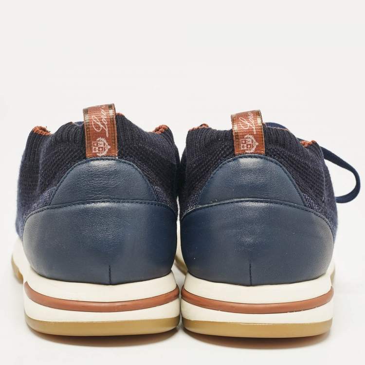 مملوكة مسبقًا Loro Piana Navy Blue Fabric and Leather 360 Flexy Walker Sneakers Size 42