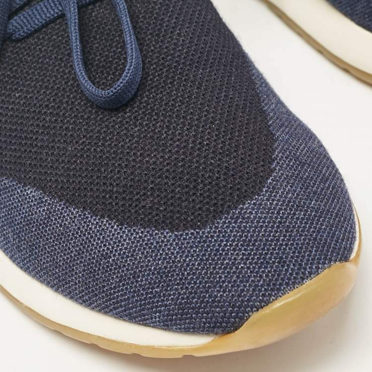 مملوكة مسبقًا Loro Piana Navy Blue Fabric and Leather 360 Flexy Walker Sneakers Size 42