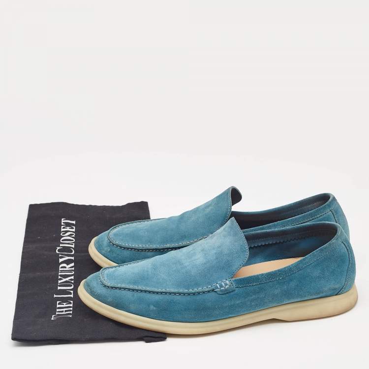 Pre Owned Loro Piana Blue Suede Summer Walk Loafers Size 44