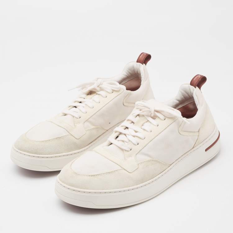 Pre Owned Loro Piana White Canvas and Suede Newport Low Top Sneakers Size 42