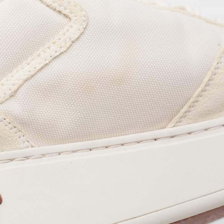 Pre Owned Loro Piana White Canvas and Suede Newport Low Top Sneakers Size 42