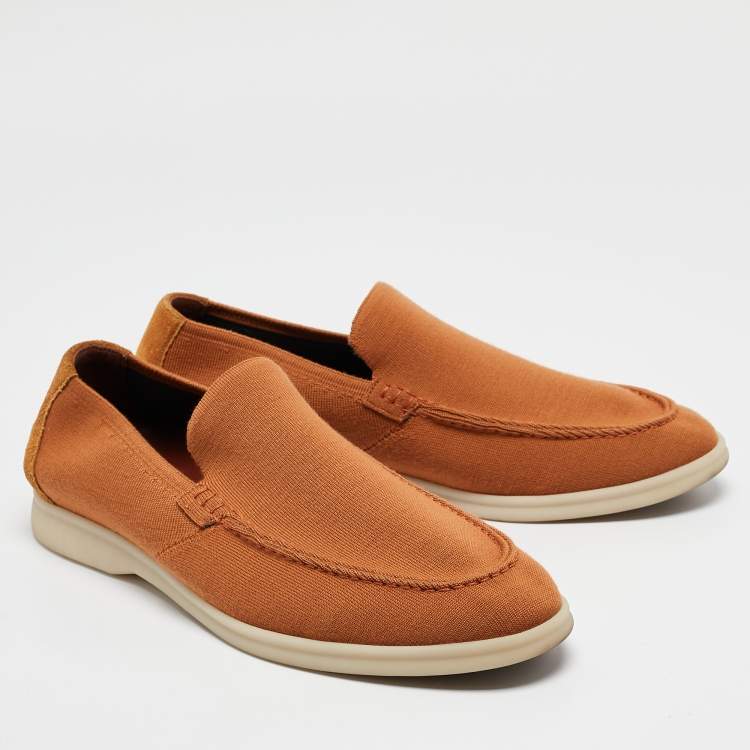 مملوكة مسبقًا Loro Piana Brown Knit Fabric Open Walk Slip On Loafers Size 42.5