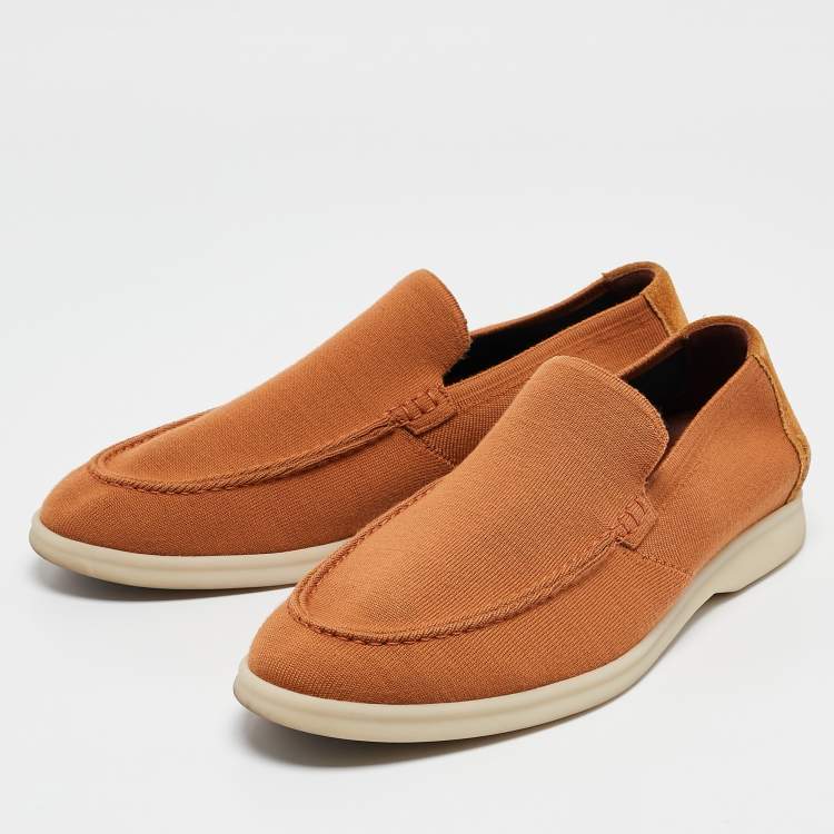 مملوكة مسبقًا Loro Piana Brown Knit Fabric Open Walk Slip On Loafers Size 42.5